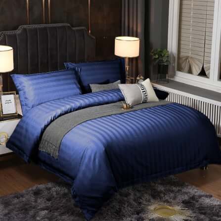 ชุดผ้าปูที่นอน 3.5 ฟุต 4 ชิ้น Charm สี Navy Blue ลายริ้ว_1